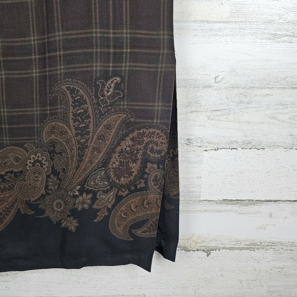 VTG Breeches Tartan Plaid Wool Blend Maxi Skirt Sz 12 Brown Paisley Academia - Picture 12 of 15